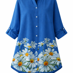 Hand-Painted Daisy Blue Kurti