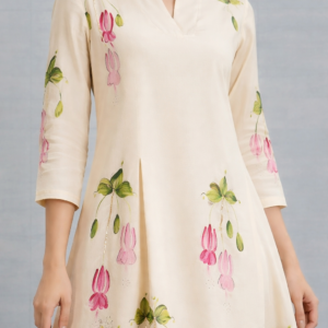 Hand-Painted Blossom Ivory Kurti