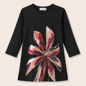 Hand-Painted Petal Black Kurti