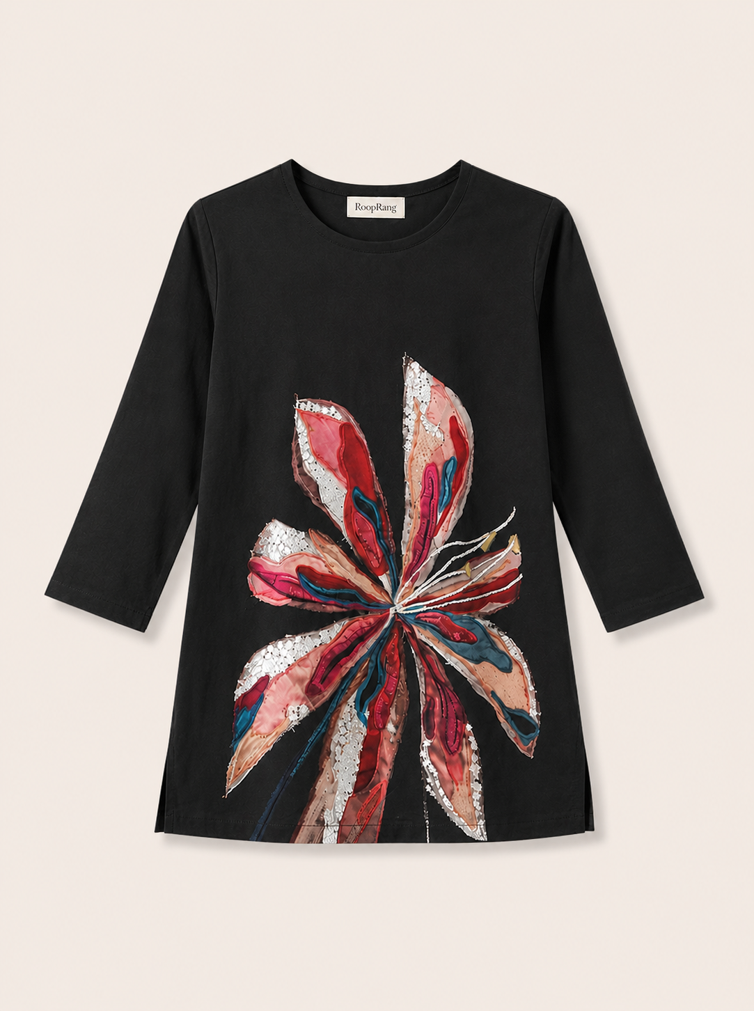 Hand-Painted Petal Black Kurti - Image 2