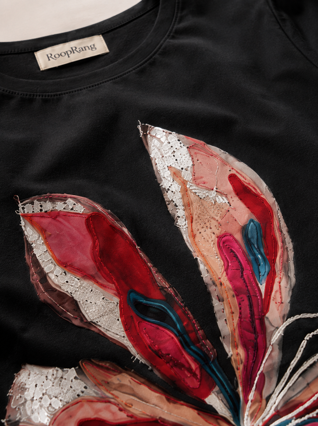Hand-Painted Petal Black Kurti - Image 4
